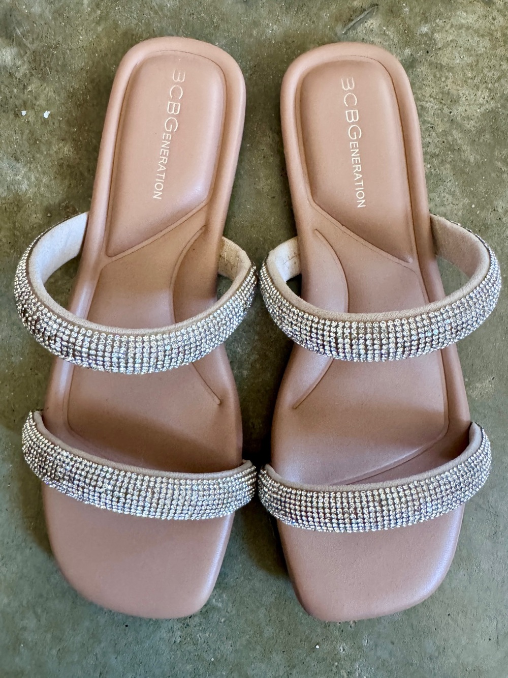 BCBGeneration Crystal Double-Strap Slide Sandals - 8